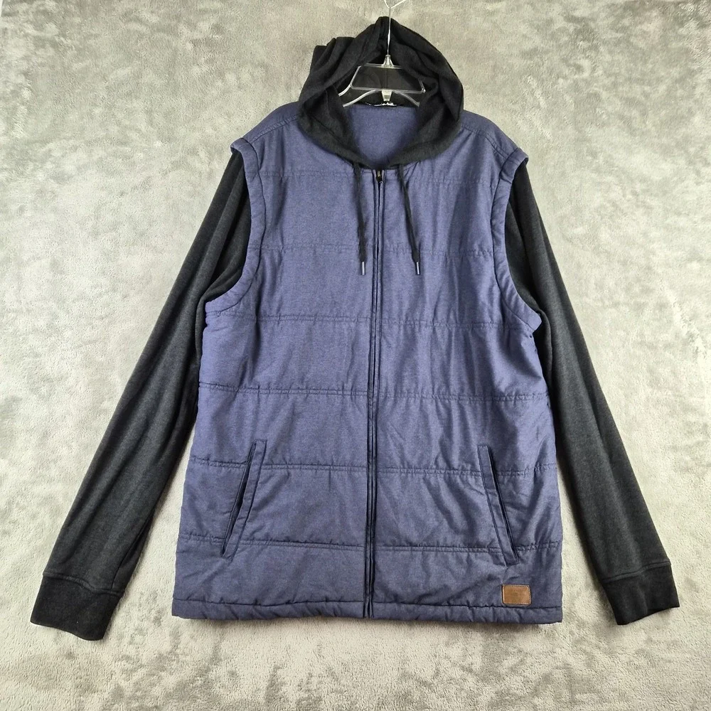 Travis Mathew Performance Jacket Hoodie Mens XL Blue Zip Hybrid Golf Outerwear